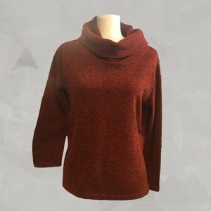 Cowl Neck Waffle Knit Maroon Petite Sweater